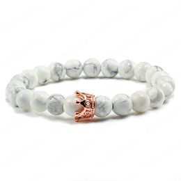 Trendy Natural Stone Bracelet Charm Black Crown Men Black Lava Beads Bracelets&Bangles for Women Yoga Elastic Jewelry