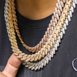 12mm Prong Cuban Link Choker Full Iced Out Chain Dad Jewellery X0509