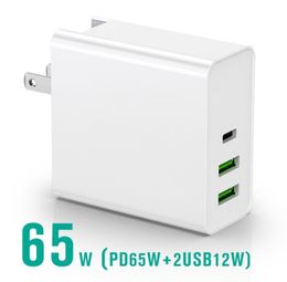 PD 65W +2USB Adapter 12W Wall Quick Charger USB Type C US EU Plug Fast Charging Power Adapters with OPP Bag DHL Top Quality