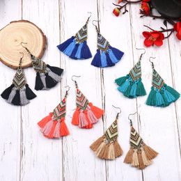 Alloy Vintage Tassels Dangle Earring Cotton Thread Boho Ethnic Triangle Earrings For Women Jewelry Gifts