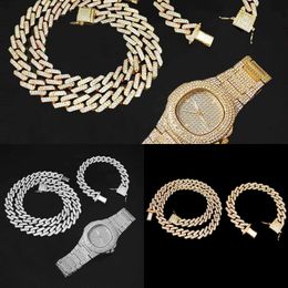 Hip Hop Rapper Necklace with Cold Pebble Rhinestones, Cuban Chain with Cz Bling Miami Full Frame, Men's and Women's Gift Jewelry, One 15mm Q0809