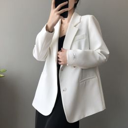 Women Elegant Daliy Business White Blazer Notched Long Sleeve Loose Office Jacket Fashion Spring Autumn 16W925 210510