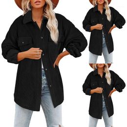 Women's Jackets 2021 Autumn Winter Corduroy Shirts Button Down Long Sleeve Collar Shackets Oversized Outwear With Pockets