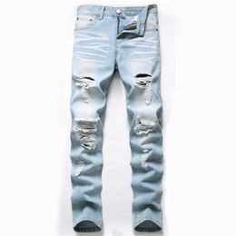2021 Autunno New Fashion Retro Hole Pantaloni da uomo in cotone denim pantaloni maschili Plus Size Jeans di alta qualità Dropshipping X0621