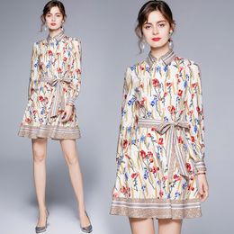 Girl Boutique Dress Long Sleeve Printed Bow Lapel Autumn New Dress High-end Trendy Lady Dress Party Runway Dresses