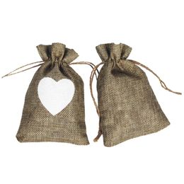 Hanging Baskets 50Pcs Flax Bags Burlap Drawstring Pouch Christmas Love Heart Gifts Bag Wedding Party For Coffee Beans Candy Makeup Jewelry