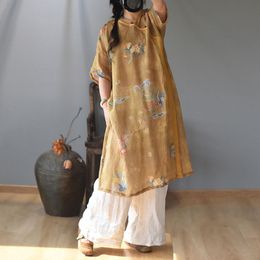 Johnature Women Vintage Ramie Dresses V-Neck Short Sleeve High Quality Summer Female Chinese Style Loose Dresses 210521
