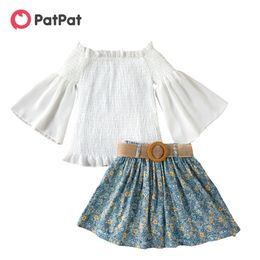 Arrival Summer 2-piece Baby/Toddler Girl Solid Ruffled Top and Floral Dress Set 210528