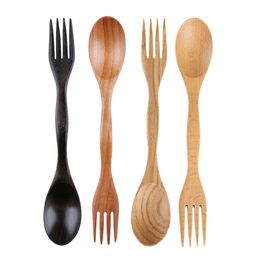 Wooden Simple Spoon Fork Outdoor Portable Multifunctional Tableware Creative Design Dual Use Dinnerware Household Kitchen Tool