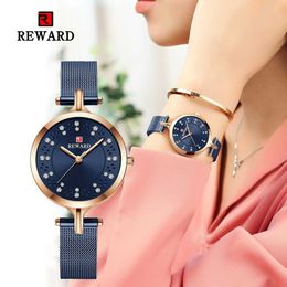 Reward Fashion Women Wristwatch Girls Timepiece Alloy Quartz Watches for Luxury Mesh Steel Waterproof Ladies Wrist Watch 210616