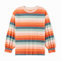 PERHAPS U Women Loose Rainbow Striped T-Shirt Lantern Sleeve Ladies Oversize B3003 210529