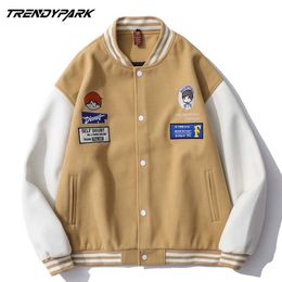 Men's Jacket Vintage Baseball Patches Embroidery Oversized Loose Style Single-breasted Streetwear Coat Men Women Clothing 210601