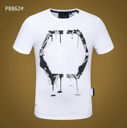 PP Fashion Men's Designer slim fit T-shirt Summer rhinestone Short Sleeve Round Neck shirt tee Skulls Print Tops Streetwear collar Polos M-xxxL sP8862