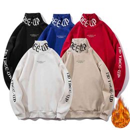 LACIBLE Fleece Hip Hop Hoodies Men Sweatshirts Letter Print Turtleneck Pullovers Winter Warm Streetwear Long Sleeve Tees Tops 210813