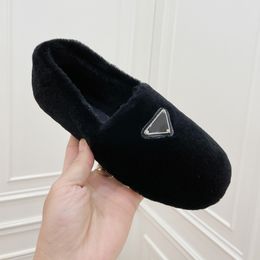 New Winter Casual Shoes Women Textured Wool Loafer Fabrics Rubber Midsole Flat Home Lady Walking with box size35-40