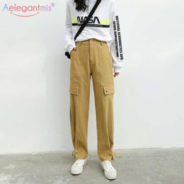 Aelegantmis Casual Streetwear Cargo Pants Women Joggers High Waist Loose Female Trousers Hip Hop Korean Style Ladies 210607