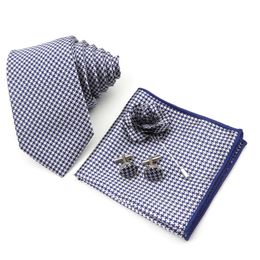 Men's Tie Handkerchief Cufflinks Corsage Set 7cm Polyester Striped Narrow Ties 4 pcs Suits