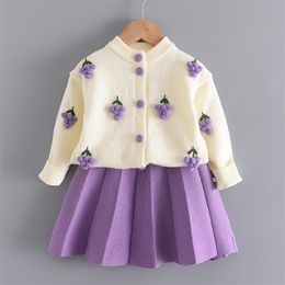 Children Knitted Clothing Sets Autumn Girls Sweater Top and Skirts Outfits Kids Fashion Clothes 2 6 Years 210429