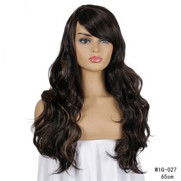Long Cury Synthetic Wig Simulation Human Remy Hair Wigs Mix Color perruques de cheveux humains WIG-027
