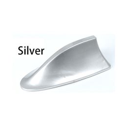 Universal Car Roof Silver Shark Fin Antenna Cover AM FM Radio Signal Aerial Adhesive Tape Base Fits Most Auto Cars SUV Truck