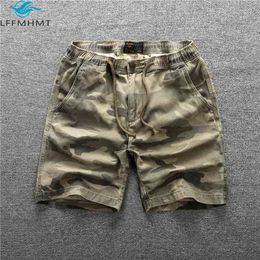 207 Summer Fashion Straight Cargo Shorts Male Sport Casual Half Length Pure Cotton Military Style Camouflage Men's Work Clothing 210720