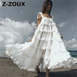 Women Dress Ruffles Sleeveless Sexy White Blue Plus Size Long Summer es Clothes Fashion 210513