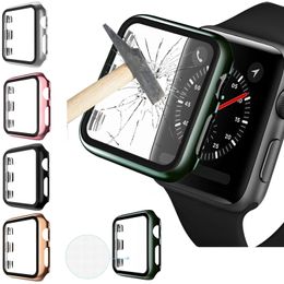 2 in 1 Metal Protective Case with Tempered Glasses Film for apple watch 8 Ultra 49mm 7 6 SE 5 4 3 bumper Protector Clear Ultra-Thin glass iwatch 41mm 45mm 38mm 40mm 42mm 44mm