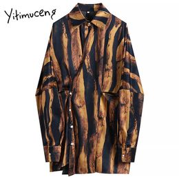 Yitimuceng Striped Print Blouse Women Shirts Loose Spring Button Up Turn-down Collar Long Sleeve Single Breasted Tops 210601