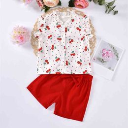Summer Suit Kids Clothes Girl Set Fruit Pattern Top+Shorts 2Pcs Children's Clothing Girls Costume For 210528