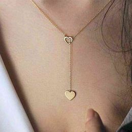 x92 Fashion Jewelrys Gold Colour Love Heart Long Pendant Necklace Adjustable Chain Necklaces For Women Wedding Jewellery Wholesale