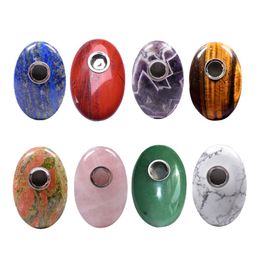 Natural Crystal Pipe Portable Round Pink Crystal Cigarette Holder Smoke Accessories With Cleaning Brushes