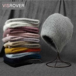 VISROVER Rabbit Cashmere unisex Woman Winter Hat With Lurex&Sequin Autumn Beanies Warm Fur Skullies 211119