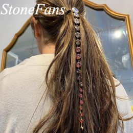 Stonefans Rhinestone Hair Chain Accessories Jewelry For Wedding Colorful Luxury Crystal Pins Long Women Wholesale Bulk Clips & Barrettes