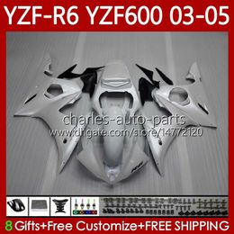 Motorcycle Bodys For YAMAHA YZF-R6 YZF R 6 600 CC YZF-600 03-05 Bodywork 95No.21 YZF R6 600CC Cowling YZFR6 03 04 05 YZF600 2003 2004 2005 OEM Fairing Kit pearl white