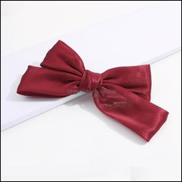 & Jewelry Jewelryelegant Bow Hairpin Women Girls Soft Silk Yarn Clips Solid Color Fashion Bright Barrettes Headdress Hair Aessories Gifts Dr