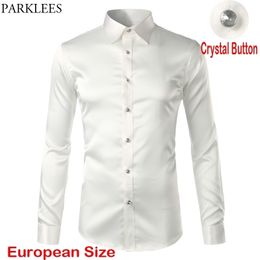 Men's Satin Luxury Dress Shirts Brand Long Sleeve Smooth Wrinkle Free Tuxedo Shirt Men Wedding Party Dance Prom Chemise 3XL 210522