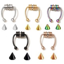 nose rings hoops UK - Fashion Magnetic Fake Piercing Stainless Steel Nose Ring Alloy Hoop Septum Rings For Women Body Jewelry Gift