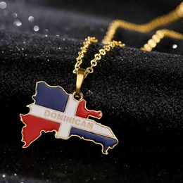 Stainless Steel Trendy Enamel The Dominican Republic Map Pendant Necklace Map of Dominican Chain Jewellery G1206
