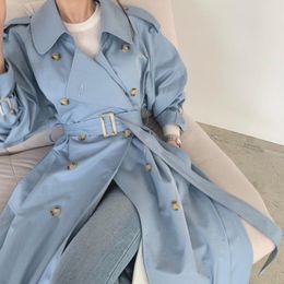 Women's Trench Coats British Women Double Breasted Oversized Long Coat Fashion Windbreaker Female Turn-down Collar Overcoat Vintage Cloth