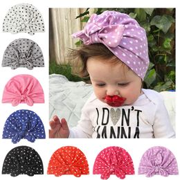15796 Europe Fashion Baby Bunny Ear Caps Hat Turban Knot Headwrap Hats Girls Infant Kids Dots Beanies