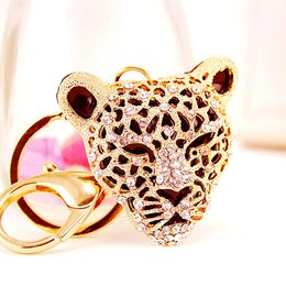 Creative rhinestone leopard head key ring accessories metal animal pendant oil drop small gift car key accessory bag pendant