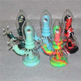 Glow in the dark water pipes with bowls hookahs silicone portable bongs tobacco glass bong smoking dab rigs