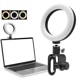 lamp for webcam Canada - Lighting Selfie Ring Light Clip with Clamp Mount Desk Makeup Video 360 Degrees Rotatable Ring Lamp Dimmable Color Live Steam Webcam