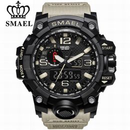 Smael Marca Moda Relógio Homens À Prova D 'Água Esportes Militar Relógios 1545 Men's Luxury WristWatch Analógico Quartzo Dual Display Relógio 210329