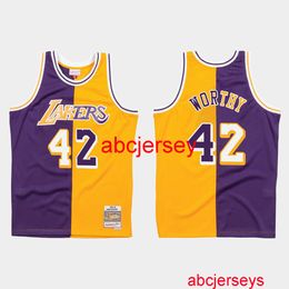 Stitched James Worthy Split Purple Gold Jersey Add Any name number