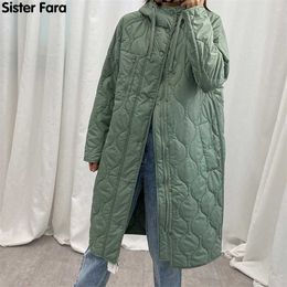 Sister Fara Winter Parka Warm Jacket Coat Women Solid Loose Long Hooded Overcoats Female Sleeve Outwear Windbreaker 211018