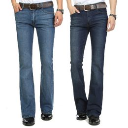 High Quality and Promotion Men's Mid Waist Elastic Slim Boot Cut Semi-Flared Bell Bottom Business Casual Jeans Four Seasons 210622