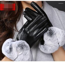 Female Touch Screen Winter Warm Wrist Gloves Women Fur Causal Soft Covered Finger Velvet 00341