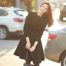Winter Elegant Wool Blend Women Korean Style Black Coats Vintage Minimalist Woollen Overcoat Camel Oversize 210520