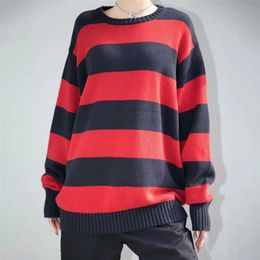 UNUTH Girls Oversize Striped Sweater Autumn Ladies Vintage Cotton Pullovers Knitwear Women Fashion Long Sleeve 211224